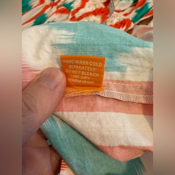 Oliphant Smocked Waist Mini Dress in Odisha Coral Print Women's Sz S Orange Teal - Picture 13 of 14